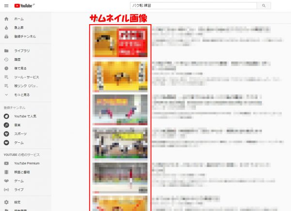 YouTubeの検索結果の画面